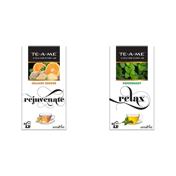 TE-A-ME Orange Ginger Herbal Infusion Tea, Pack of 25 Tea Bags (2 Flavored Bags Free) - Peppermint Infusion, 25 Tea Bags (3 Flavored Bags Free)