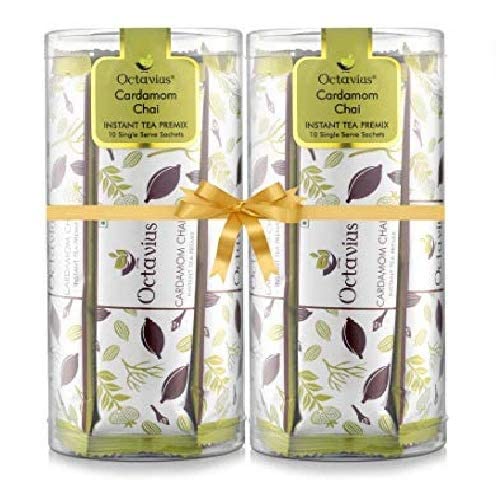 Octavius Cardamom Chai Ready Tea | Refill Pack - 10 Sachets | On the Go Instant Tea Premix | Premix Tea Powder | Easy To Prepare | Perfect For Work, Travel, Home | Elaichi Flavor Tea (Pack of 2)