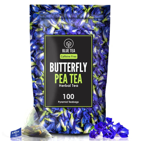 BLUE TEA - Butterfly Pea Flower Tea -100 Tea Bags || SUPER ANTI-OXIDANT || Herbal Tea - Caffeine-free - Eco Conscious Reusable Premium Zipper