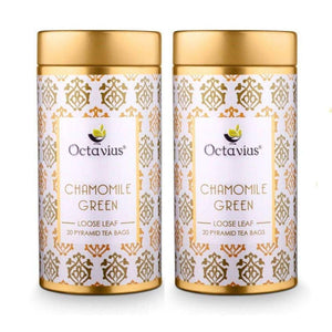Octavius Chamomile Green Tea|Superior Loose Leaf Flavour Experience with Absolute Ease|Loaded with Antioxidants | Calming & Soothing Tea| Enhances Mood & Cognition| 20 Pyramid Tea Bags (Pack of 2)