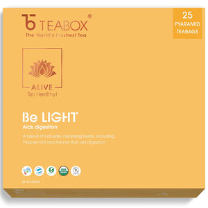 Teabox Be Light Herbal Tea Bags 25 Pieces | 0% Caffeine Wellness Tea for Improved Digestion | Made with Peppermint, Fennel and Exotic Ayurvedic Herbs
