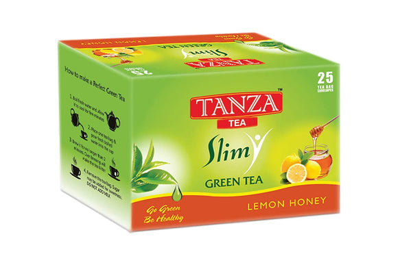 Tanza Tea Slim Green Tea | Lemon Honey Flavoured | 25 Tea Bag Envelopes