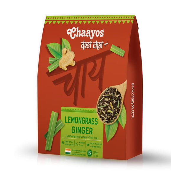Chaayos Lemongrass Ginger Tea - Premium Chai Patti for Cough & Cold Remedy (200g)