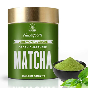BLUE TEA - Authentic Japanese Matcha Green Tea Powder - 50 GM (100 Servings) in Eco Conscious PREMIUM TIN pack - Ceremonial Grade - USDA Organic Certified- HEALTHY SUPERFOOD -For Slimming and Detox - For Gift