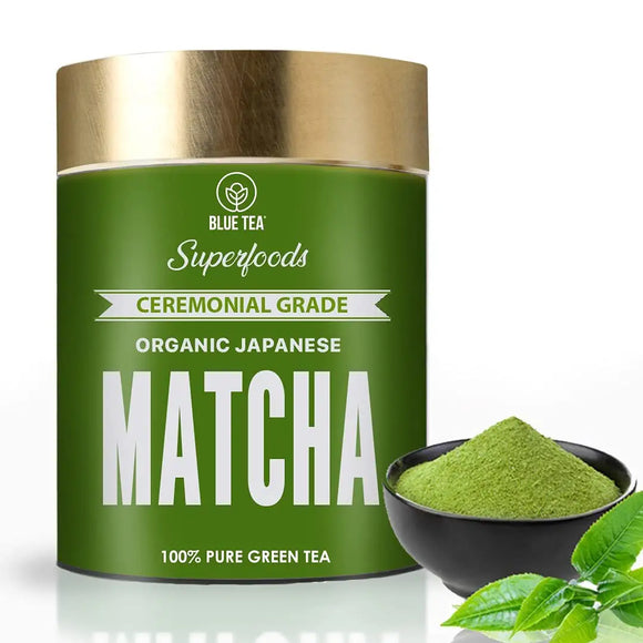 BLUE TEA - Authentic Japanese Matcha Green Tea Powder - 50 GM (100 Servings) in Eco Conscious PREMIUM TIN pack - Ceremonial Grade - USDA Organic Certified- HEALTHY SUPERFOOD -For Slimming and Detox - For Gift