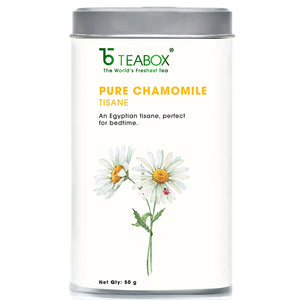 Teabox Pure Chamomile Tea for Stress Relief and Good Sleep | Made with 100% Natural Chamomile Flowers | 0% Caffeine | Contains 50 gm Tisane in Elegant and Air Tight Tin Caddy