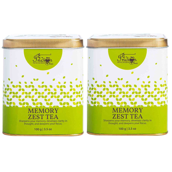 The Indian Chai - Memory Zest Tea 200g with Brahmi, Ashwagandha, Ginseng, Red Clover etc for Memory, Focus, Clarity, Herbal Tea with Super Brain Herbs