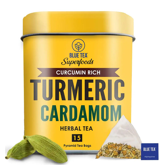BLUE TEA- Organic Turmeric Tea with Cardamom| 15 Pyramid Tea Bags | Herbal IMMUNITY Booster Tea | Plastic-Free | Non-GMO