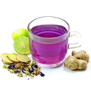 BLUE TEA - Butterfly Pea Flower, Lemon, Ginger Caffeine Free Herbal Purple Tea for Weight Loss (50g - 50 Cups)