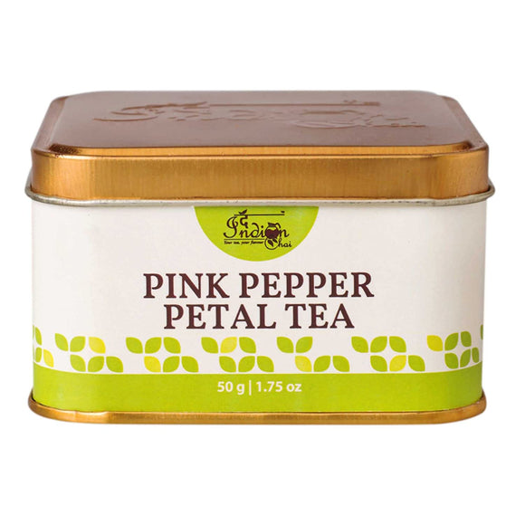 The Indian Chai – Pink Pepper Petal Tea 50g with Pink Peppercorns, Gomphrena Flower, Marigold, Lavender etc. for Digestion and Improving Sleeping Patterns, Spicy Tea, Winter Tea, Herbal Tea