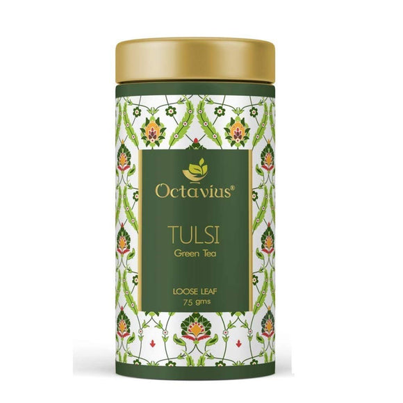 Octavius Tulsi Green Tea Loose Leaf- 75 Gms (35 Cups) | Superior Loose Leaf Flavour Experience | All Natural Blend |No artificial flavors |Rich In Antioxidants |Refreshing & Delicate Taste | Detox Tea