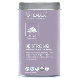 Teabox Be Strong Herbal Tea Loose Leaves 100 Grams | 0% Caffeine Wellness Tea for Improving Body Immunity | Made with Indian Gooseberry, Licorice and Exotic Ayurvedic Herbs