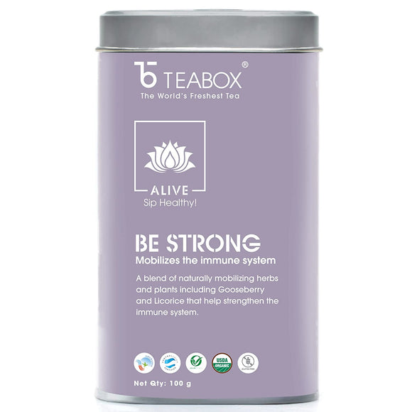 Teabox Be Strong Herbal Tea Loose Leaves 100 Grams | 0% Caffeine Wellness Tea for Improving Body Immunity | Made with Indian Gooseberry, Licorice and Exotic Ayurvedic Herbs