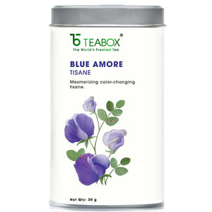Teabox Exotic Blue Amore (Blue Pea / Aparajita) Tea, 100% Natural Anti-Oxidant Butterfly Pea Flower Tisane Jar, Contains 30 gm Tisane in Elegant and Air Tight Tin Caddy