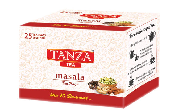 Tanza Tea Masala Tea Bags | Indian Spices, Cardamom, Clove, Ginger, Black Pepper, Cinnamon, Tulsi Flavoured | 25 Tea Bag Envelopes