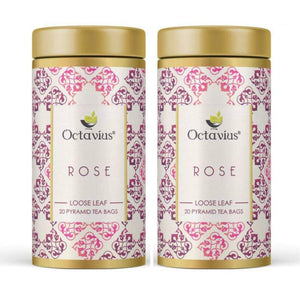 Octavius Rose Green Tea |All Natural Blend |No artificial flavors |Rich In Anti-Oxidants | Low caffeine Slimming Tea | Delicious & Aromatic | Detox Tea |20 Pyramid Tea Bags (Pack of 2)