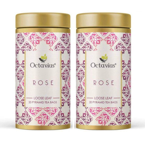 Octavius Rose Green Tea |All Natural Blend |No artificial flavors |Rich In Anti-Oxidants | Low caffeine Slimming Tea | Delicious & Aromatic | Detox Tea |20 Pyramid Tea Bags (Pack of 2)