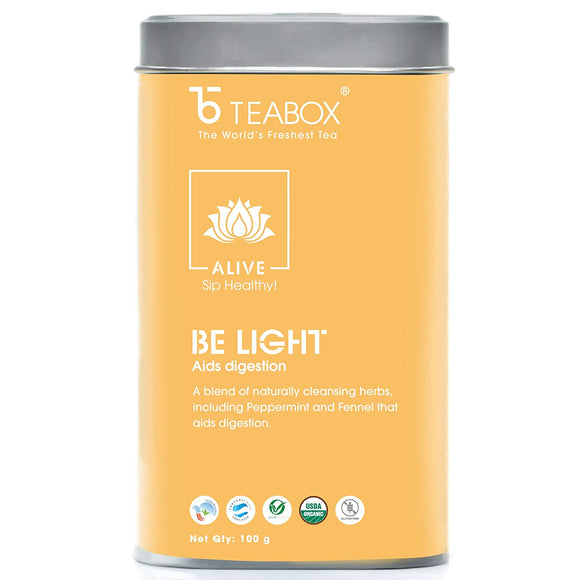 Teabox Be Light Herbal Tea Loose Leaves 100 Grams | 0% Caffeine Wellness Tea for Improved Digestion | Made with Peppermint, Fennel and Exotic Ayurvedic Herbs