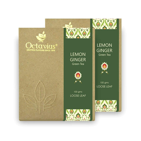 Octavius Ginger & Lemon (Low Caffeine) Loose Leaf Green Tea - 100 Gms (Pack Of 2)