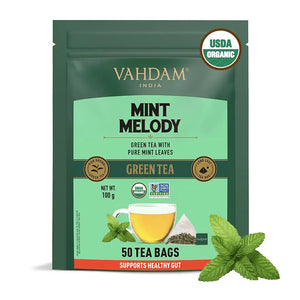 VAHDAM Organic Spearmint Tea with Peppermint -50 Units l Green Tea Bags for Weight Loss | Refreshing & Relaxing Mint Tea, 50 Pyramid Tea Bags
