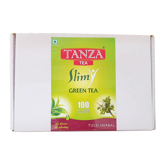 Tanza Tea Slim Green Tea | Tulsi Herbal Flavoured | 100 Tea Bag Envelopes Bulk Pack