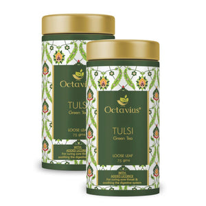 Octavius Tulsi Licorice Green Tea Loose Leaf- 75 Gms (Pack of 2)