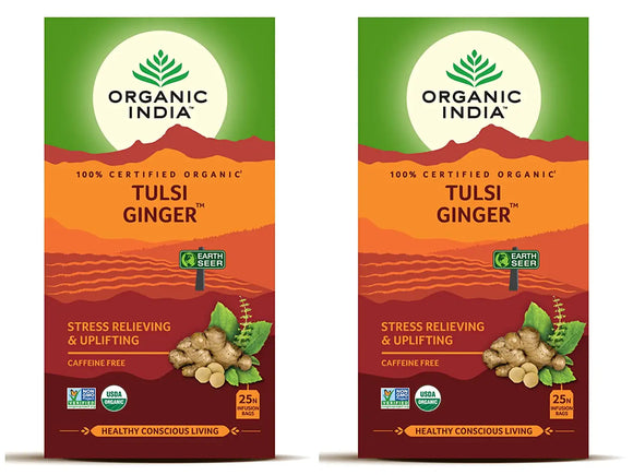 Organic India Tulsi Ginger 25 Tea Bag- (Pack of 2)