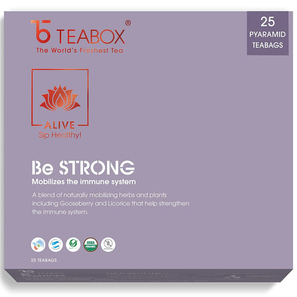 Teabox Be Strong Herbal Tea Bags 25 Pieces | 0% Caffeine Wellness Tea for Improving Body Immunity | Made with Indian Gooseberry, Licorice and Exotic Ayurvedic Herbs