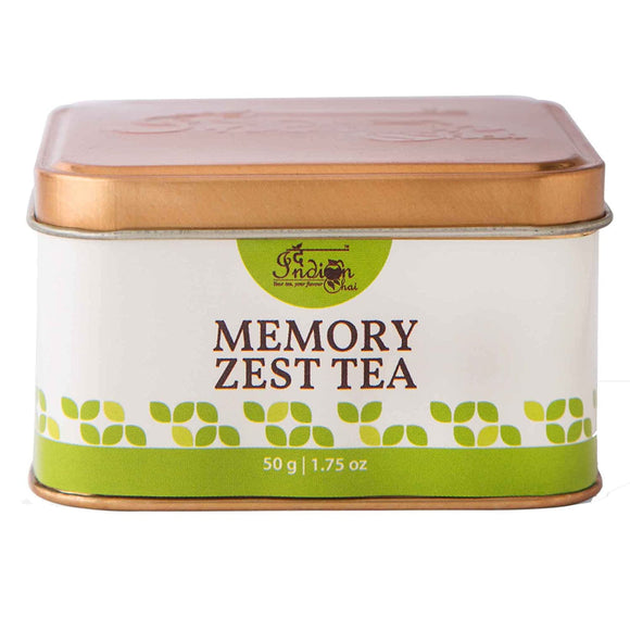 The Indian Chai - Memory Zest Tea 50g with Brahmi, Ashwagandha, Ginseng, Red Clover etc for Memory, Focus, Clarity, Herbal Tea with Super Brain Herbs