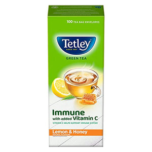 Tata Tetley | Lemon & Honey Flavored Green Tea | Immune with Added Vitamin C | 100 Tea Bags