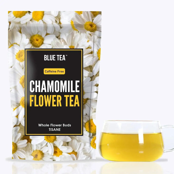 BLUE TEA - Chamomile Flower Tea - 50 Gram ( 50 Cups) || SLEEP TEA || Whole Flower Buds of Chamomile | Caffeine Free Herbal Tea - Calming Tisane and Relaxation Tea - Zipper pack |