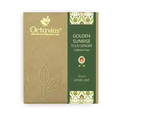 Octavius Golden Sunrise Tulsi Ginger Herbal Tea (Tisane) Loose Leaf Kadha - 100 Gms | Wellness Tea | Immunity boost and Detox Tea | Caffeine Free