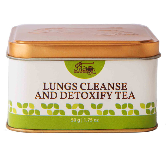 The Indian Chai – Lung Cleanse & Detoxify Tea 50g | Anti Smoking Herbal Tea with Burdock Root, Valerian Root, Mullein Leaf, Eucalyptus Leaves & more