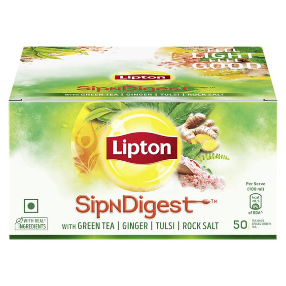 Lipton SipNDigest with Green Tea, Ginger, Tulsi & Rock Salt (Spiced Green Tea Bags), 50 Pcs