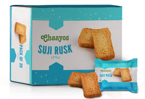 Chaayos Suji Rusk - 400g (20 Packs) | Chai Time Snack | Ready to Eat Suji Rusk Snacks | Nutrition Rich Suji Rusk | Indian Namkeen Nashta | Authentic Regional Preparation | Traditional Indian Snacks | Party Snacks