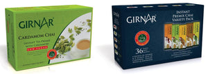 Girnar Instant Premix Chai - Variety Pack (36 Sachets) & Girnar Instant Premix Cardamom (80g Low Sugar)