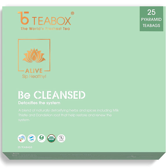Teabox Be Cleansed Herbal Tea Bags 25 Pieces | 0% Caffeine Wellness Tea for Natural Body Detox | Made with Milk Thistle, Dandelion and Exotic Ayurvedic Herbs