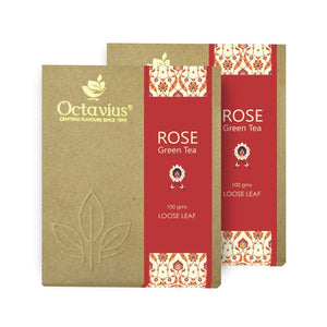Octavius Rose Green loose leaf tea -100 Gms (50 Cups) | Superior Loose-leaf Flavour Experience |All Natural Blend | |Rich In Anti-Oxidants | Low caffeine Slimming Tea | Detox Tea (Pack of 2)