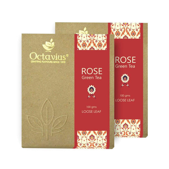 Octavius Rose Green loose leaf tea -100 Gms (50 Cups) | Superior Loose-leaf Flavour Experience |All Natural Blend | |Rich In Anti-Oxidants | Low caffeine Slimming Tea | Detox Tea (Pack of 2)