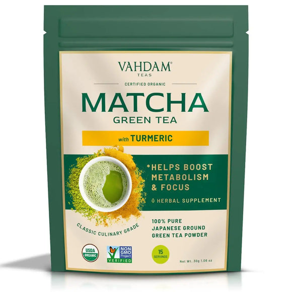 VAHDAM, Turmeric + Matcha Green Tea Powder - Powerful SUPERFOODS Blend Rich with Curcumin - Pure Japanese Matcha Powder with Indian Turmeric Powder 137x Anti-OXIDANTS, Delicious Matcha Latte