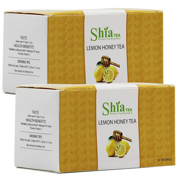 Shia Tea Organic Honey Lemon Tea | 25 Green Tea satchet with the Tangy Lemon and Honey Flavour | Improves Metabolism & Reduces Weight | 2 boxes Combo