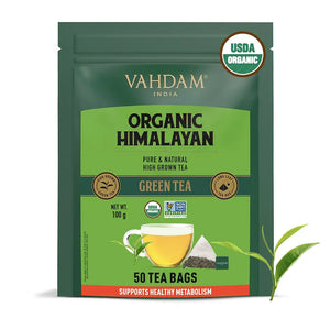 VAHDAM Organic Green Tea - 50 Units| 100% Organic Green Tea Bags| Green Tea for Weight Loss|USDA Certified , Pure Himalayan 50 Pyramid Tea Bags