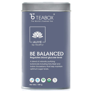 Teabox Be Balanced Herbal Tea Loose Leaves 100 Grams | 0% Caffeine Wellness Tea for Natural Sugar Level Control | Made with Indian Gooseberry, Bitter Gourd and Exotic Ayurvedic Herbs