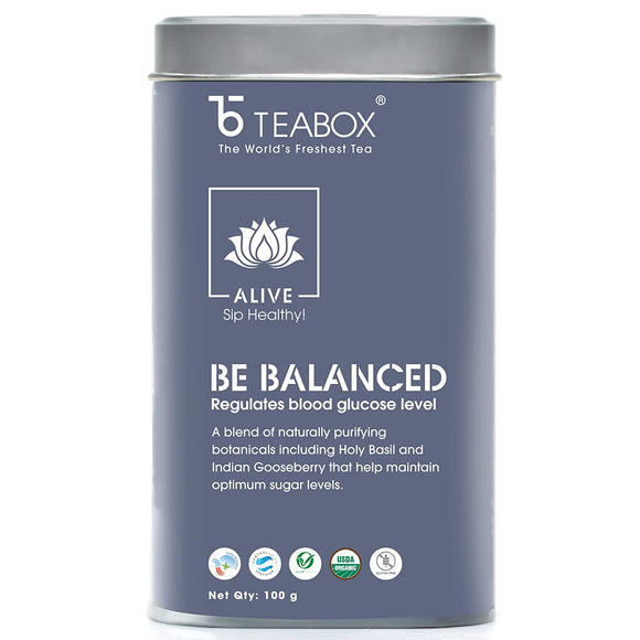 Teabox Be Balanced Herbal Tea Loose Leaves 100 Grams | 0% Caffeine Wellness Tea for Natural Sugar Level Control | Made with Indian Gooseberry, Bitter Gourd and Exotic Ayurvedic Herbs