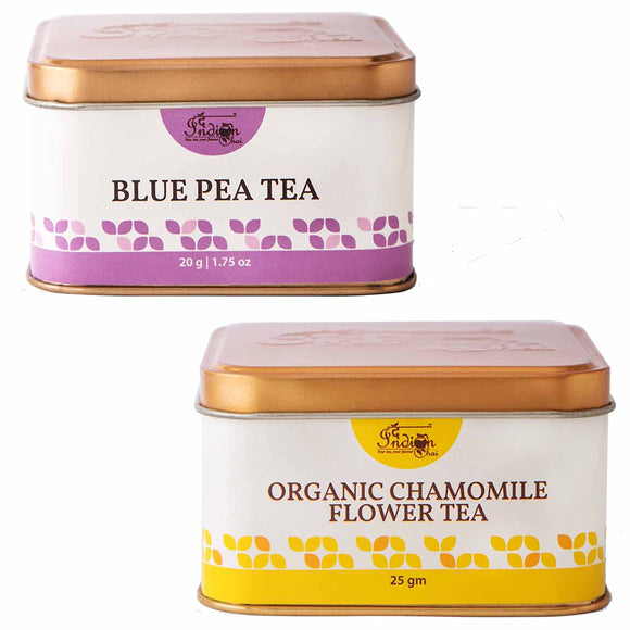 The Indian Chai - Combo, Blue Tea and Chamomile Tea (Tin), for Sleep, Stress and Memory, 20g & 25g, Herbal Tea