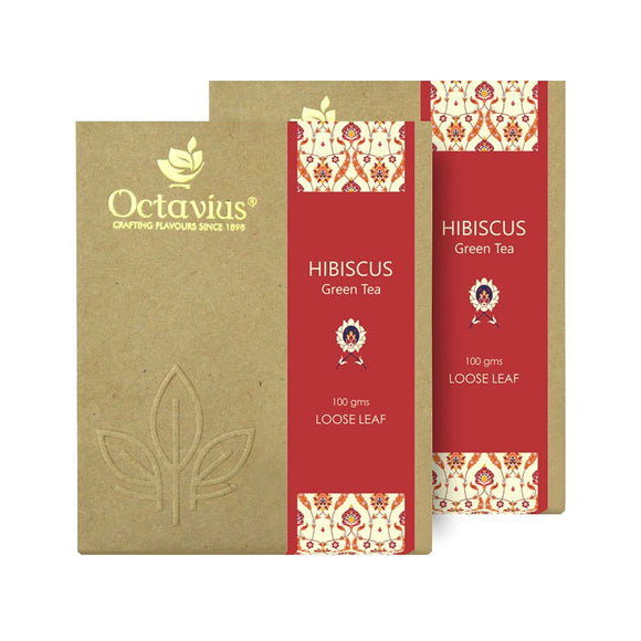Octavius Hibiscus Clove and Lemon grass Green loose leaf tea 100 Gms ( Pack of 2 )
