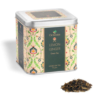 Octavius Lemon & Ginger Classic Loose Leaf Green Tea |With Natural Ginger & Lemon Peel High Anti-Oxidants |Low Caffeine |Refreshing Immunity Boosting Tea| Packed in Premium Tin Box | 75 gms (35 Cups)