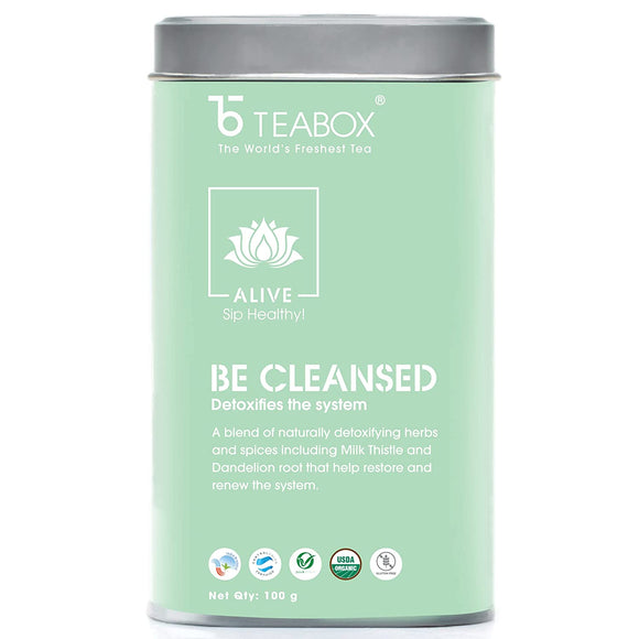 Teabox Be Cleansed Herbal Tea Loose Leaves 100 Grams | 0% Caffeine Wellness Tea for Natural Body Detox | Made with Milk Thistle, Dandelion and Exotic Ayurvedic Herbs