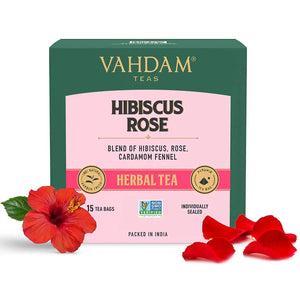 VAHDAM, Hibiscus Rose Herbal Tea- 15 Tea Bags | 100% Natural Ingredients | Calming Hibiscus & Fragrant Rose