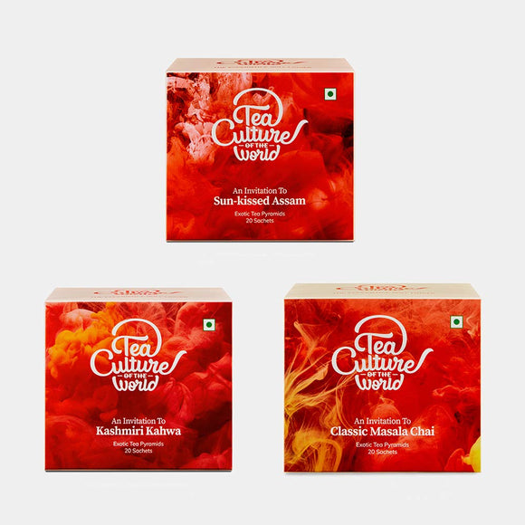 Tea Culture of The World - Tea Combo - 1 - Masala Chai, Kashmiri Kahwa Tea, Assam Tea Combo Pack - Traditional Indian Teas - Gift Combo, Healthy & Tasty Gifts for her/Wife/Sister/Mother/Friend .